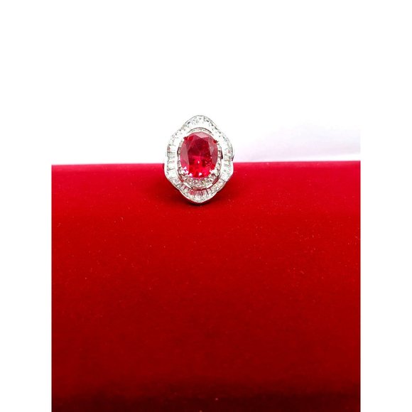 Cocktail Ring 14k white gold, Red Cubic Zirconia Size 8 - Picture 6 of 12